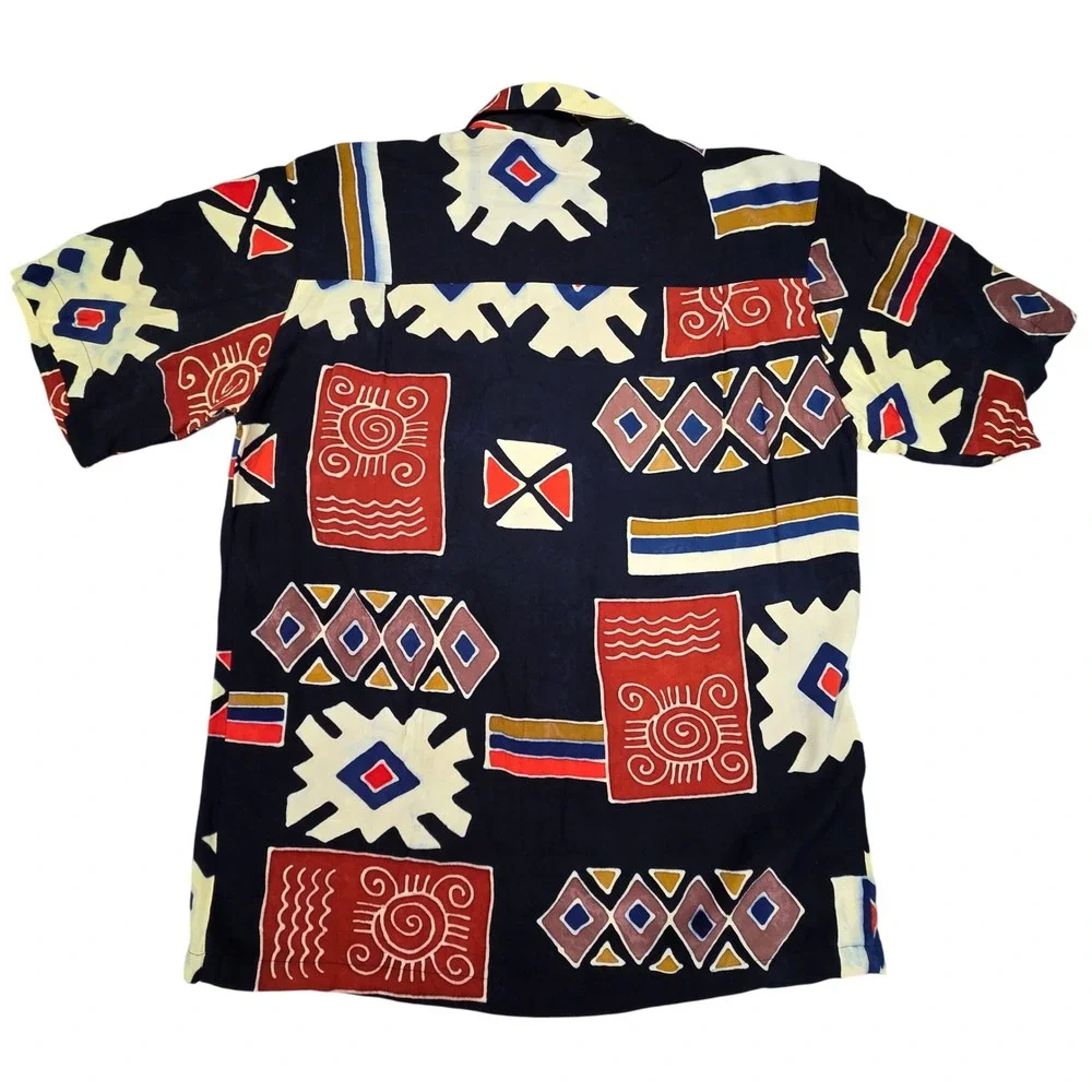 The Territory Ahead Shirt Mens L Rayon Abstract Tribal Aztec Button Up Vtg Style